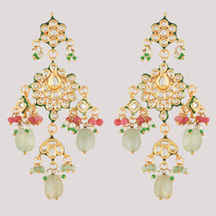 Gold Plated Kundan Studded Green Choker Necklace Set With Earrings