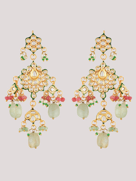 Gold Plated Kundan Studded Green Choker Necklace Set With Earrings