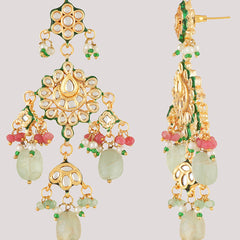 Gold Plated Kundan Studded Green Choker Necklace Set With Earrings