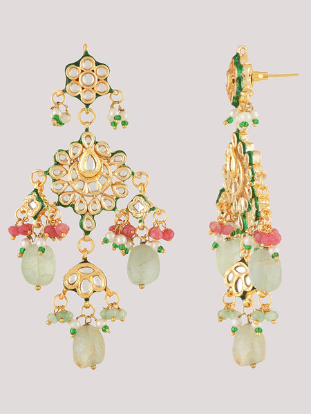 Gold Plated Kundan Studded Green Choker Necklace Set With Earrings