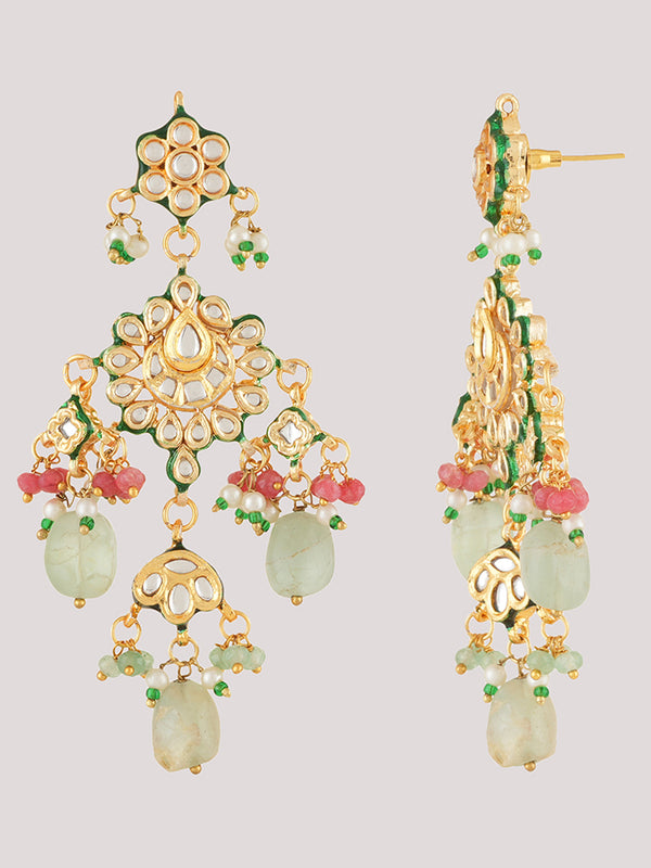 Gold Plated Kundan Studded Green Choker Necklace Set With Earrings
