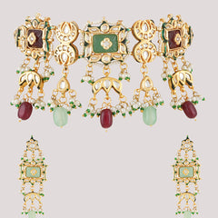 Gold Plated Multi-Color Ethnic Choker Set With Earrings