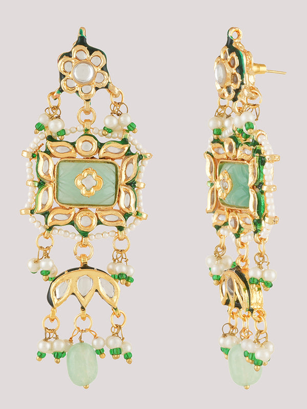 Gold Plated Multi-Color Ethnic Choker Set With Earrings
