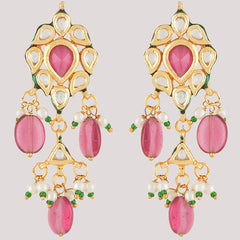 Gold Plated Multi-Color Choker Necklace Set With Earrings