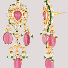 Gold Plated Multi-Color Choker Necklace Set With Earrings