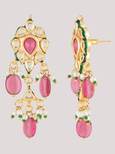 Gold Plated Multi-Color Choker Necklace Set With Earrings