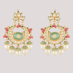 Gold Plated Kunan Polki Multi-Color Choker Set With Earrings