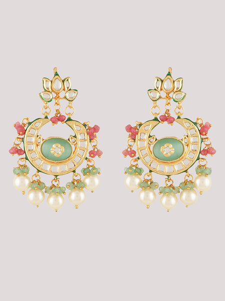 Gold Plated Kunan Polki Multi-Color Choker Set With Earrings