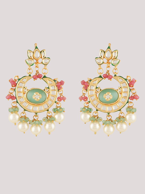 Gold Plated Kunan Polki Multi-Color Choker Set With Earrings