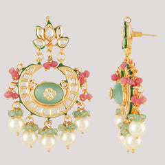 Gold Plated Kunan Polki Multi-Color Choker Set With Earrings
