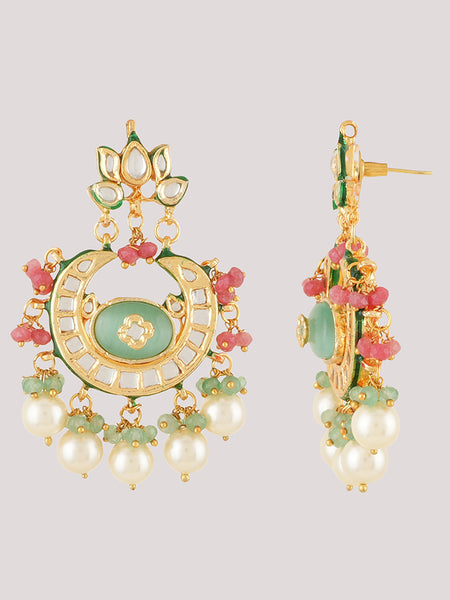 Gold Plated Kunan Polki Multi-Color Choker Set With Earrings