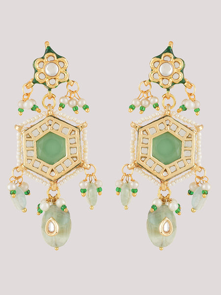 Gold Plated Long Necklace Set With Earrings