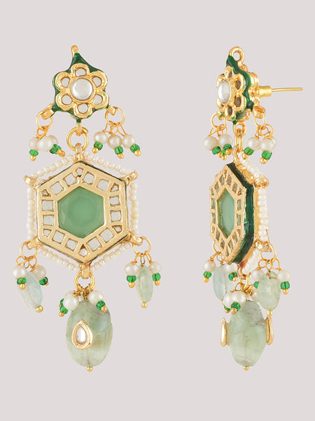 Gold Plated Long Necklace Set With Earrings