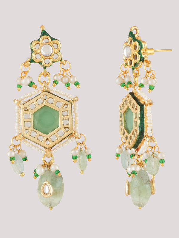 Gold Plated Long Necklace Set With Earrings