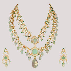 Gold Plated Long Necklace Set With Earrings