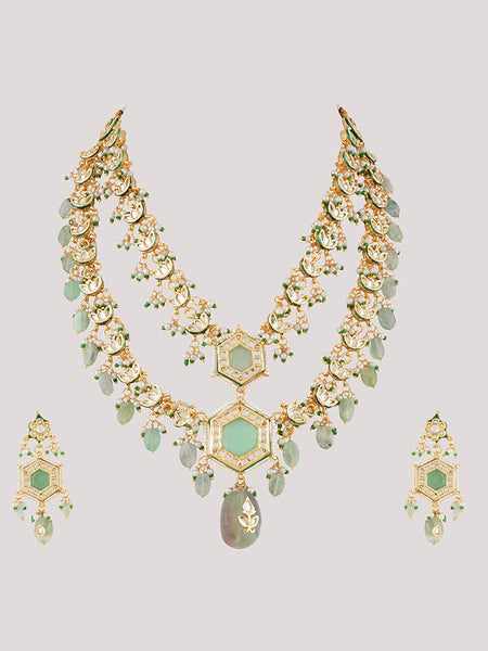 Gold Plated Long Necklace Set With Earrings