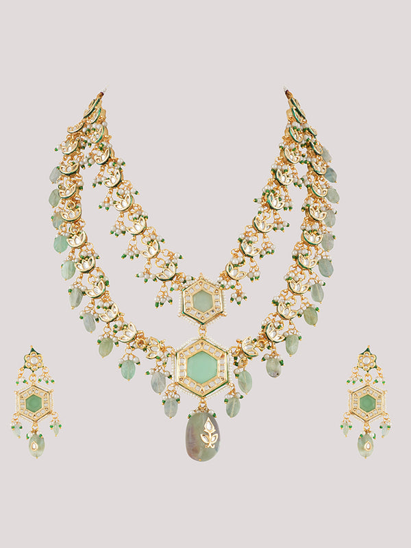 Gold Plated Long Necklace Set With Earrings