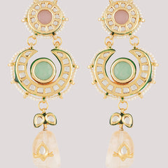 Gold Plated Ethnic Long Kundan Necklace Set With Earrings