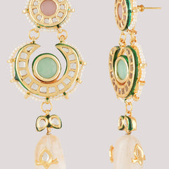 Gold Plated Ethnic Long Kundan Necklace Set With Earrings