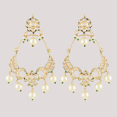 Gold Plated Kundan Ethnic Danglers with White Pearls