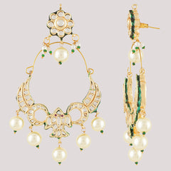 Gold Plated Kundan Ethnic Danglers with White Pearls