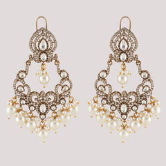 Gold Plated Danglers Studded With White Pearls