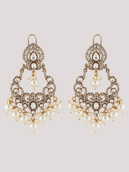 Gold Plated Danglers Studded With White Pearls
