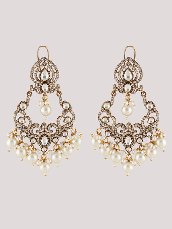 Gold Plated Danglers Studded With White Pearls