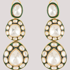 Gold Plated Green Ethnic Danglers Studded With Kundan