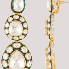 Gold Plated Green Ethnic Danglers Studded With Kundan