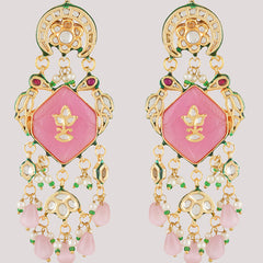 Gold Plated Ethnic Pink Danglers