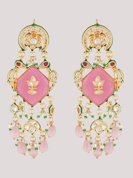 Gold Plated Ethnic Pink Danglers