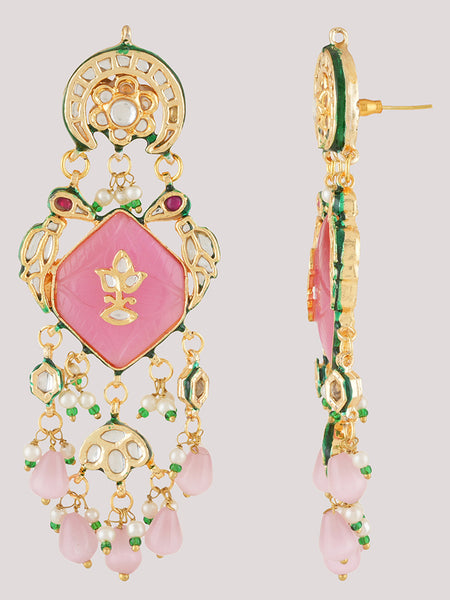 Gold Plated Ethnic Pink Danglers
