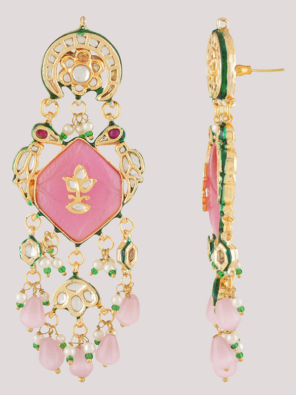 Gold Plated Ethnic Pink Danglers