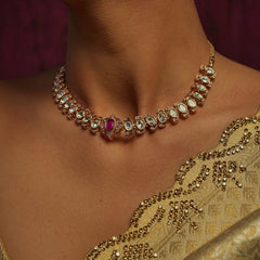 CHANDRIKA RED STONE CHOKAR SET WITH EARRINGS