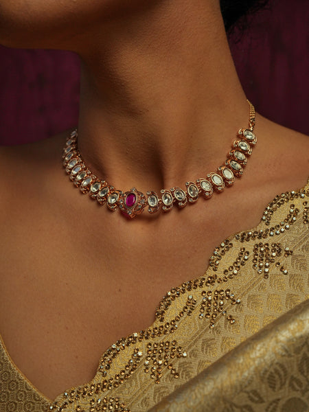 CHANDRIKA RED STONE CHOKAR SET WITH EARRINGS