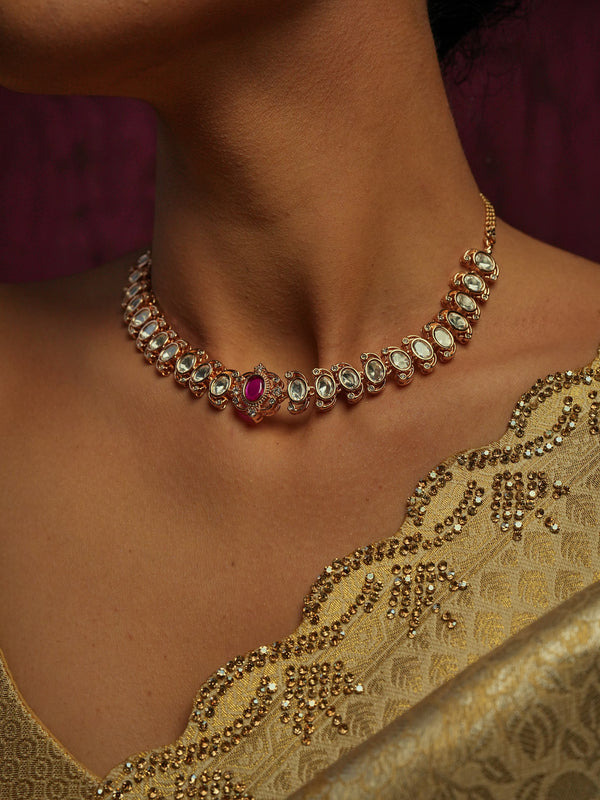 CHANDRIKA RED STONE CHOKAR SET WITH EARRINGS