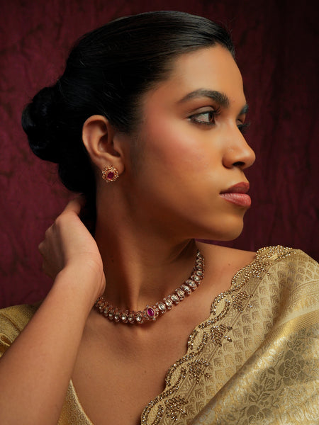 CHANDRIKA RED STONE CHOKAR SET WITH EARRINGS