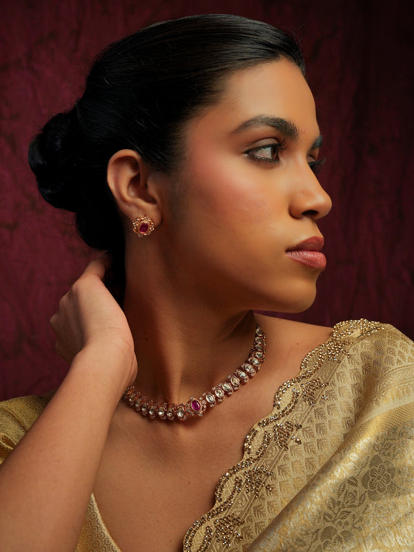 CHANDRIKA RED STONE CHOKAR SET WITH EARRINGS