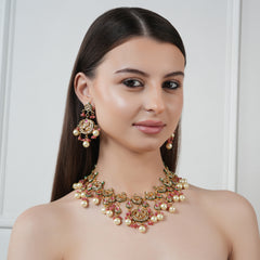 GOLD PLATED ETHNIC PINK CHOKAR SET WITH EARRINGS