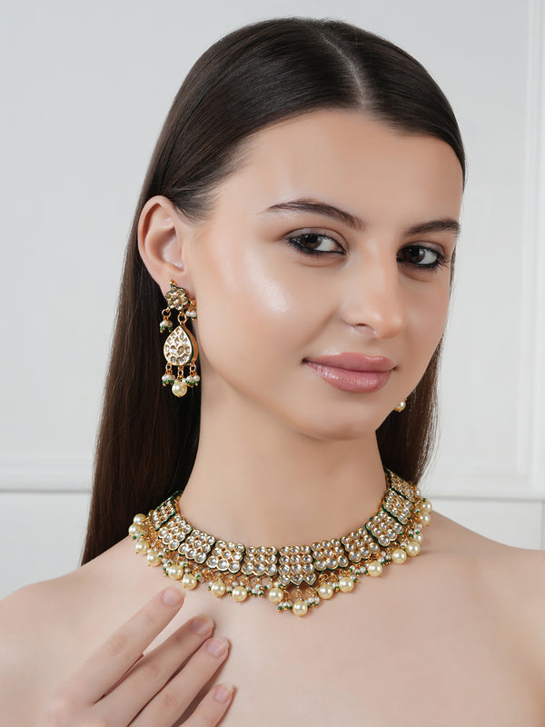 GOLD PLATED ETHNIC NECKLACE SET WITH EARINGS