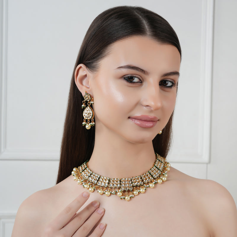 GOLD PLATED ETHNIC NECKLACE SET WITH EARINGS