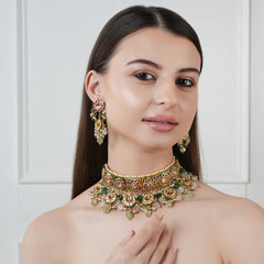 GOLD PLATED MULTI-COLOR ETHNIC CHOKAR SET WITH EARRINGS