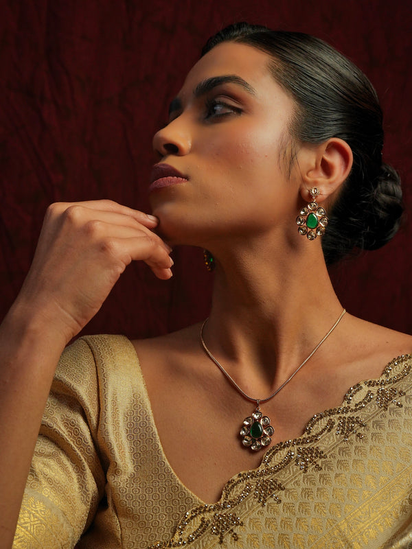 GULZAR GREEN NECKLACE SET WITH EARRINGS