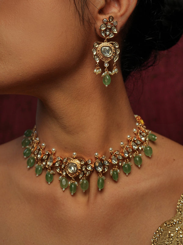 ADVIKA GREEN NECKLACE SET WITH EARRINGS
