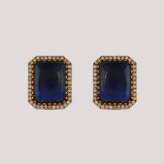GOLD PLATED KUNDAN & BLUE EMERALD STUDDED CHOKAR WITH EARRINGS