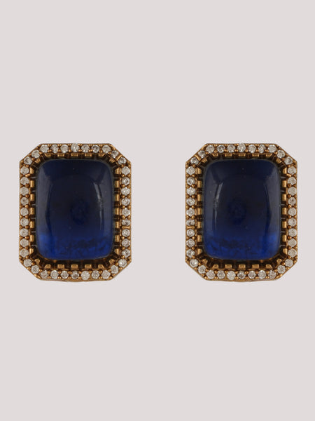 GOLD PLATED KUNDAN & BLUE EMERALD STUDDED CHOKAR WITH EARRINGS