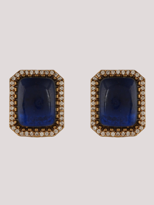 GOLD PLATED KUNDAN & BLUE EMERALD STUDDED CHOKAR WITH EARRINGS