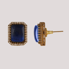 GOLD PLATED KUNDAN & BLUE EMERALD STUDDED CHOKAR WITH EARRINGS