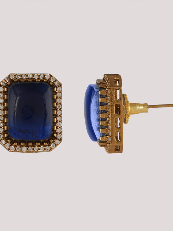 GOLD PLATED KUNDAN & BLUE EMERALD STUDDED CHOKAR WITH EARRINGS